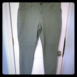 D. Jeans. Size 16. Olive green color. Stretchy.